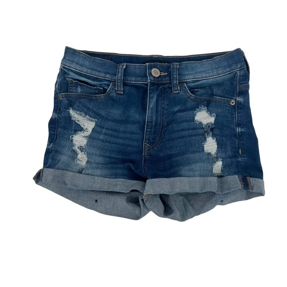 Express Shortie High Rise Distressed Cuffed Hem Jean Shorts Size 2 Women’s